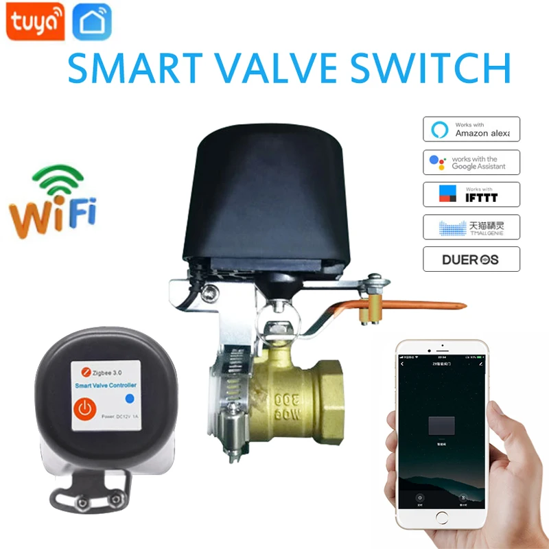 

Tuya Zigbee Smart Valve Controller For Water Gas Pipeline Auto Shut ON Off Work For Alexa Google Assistant Alice Smart Life APP