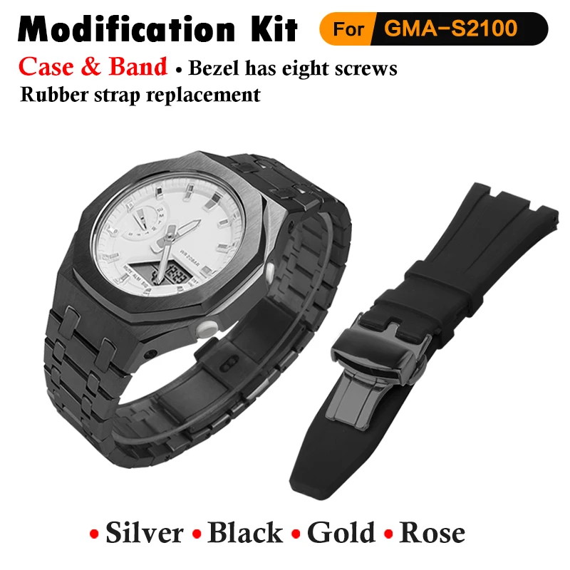 

Комбинированный набор Gen 5 GMA-S2100 Mod Kit для Casioak Watch, полностью металлический ремешок и ремешок для флюоруберов с GMAS2100 Refit