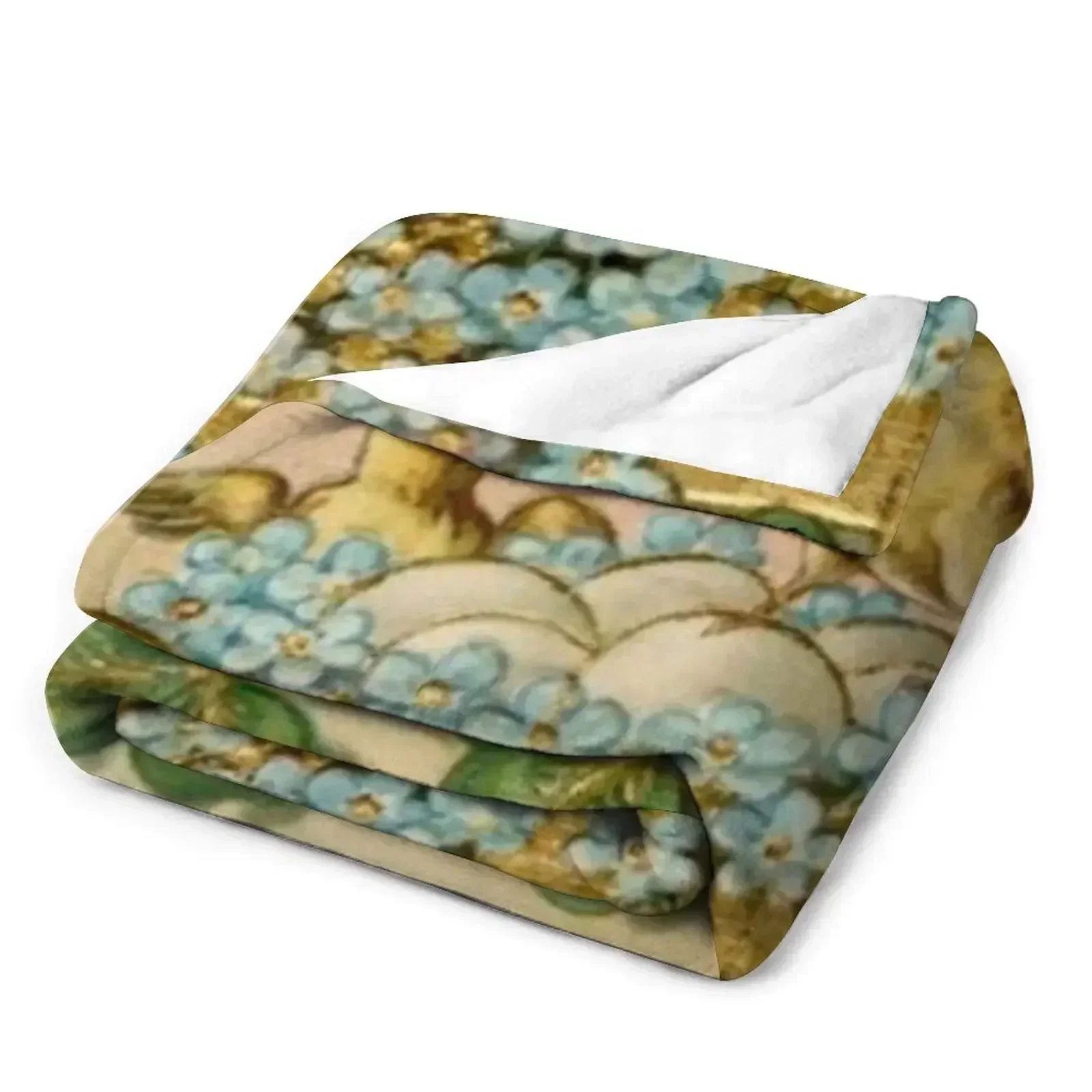 Винтажное пасхальное поздравление цыплята тачка яйца синие цветы клеверный лист