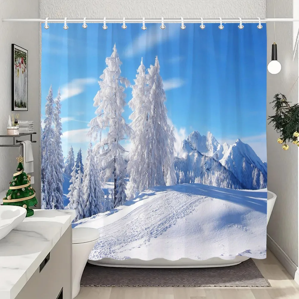 

Winter Forest Snow Shower Curtain Farmhouse Mountain Landscape Polyester Fabric Washable Shower Curtains for Bathroom Decoration