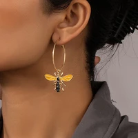 hot sale ins trendy gold bee insects minimalism geometric hoop earrings korean fashion women party jewelry