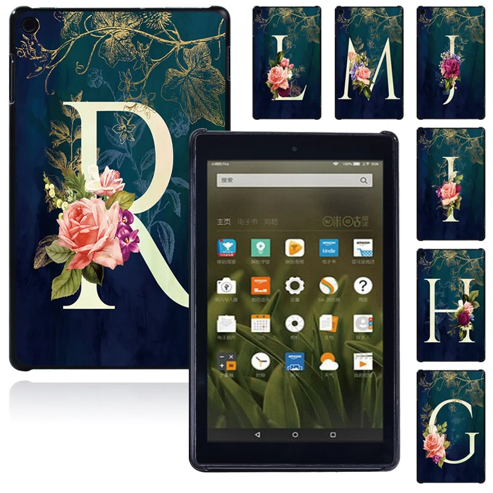

For Fire 7 /HD 8 (6th 7th 8th 10th)Plus 2020/HD 10 (5th 7th 9th 11th) Plus Gen 2021 Flowers 26 Letters Series Tablet Case Cover