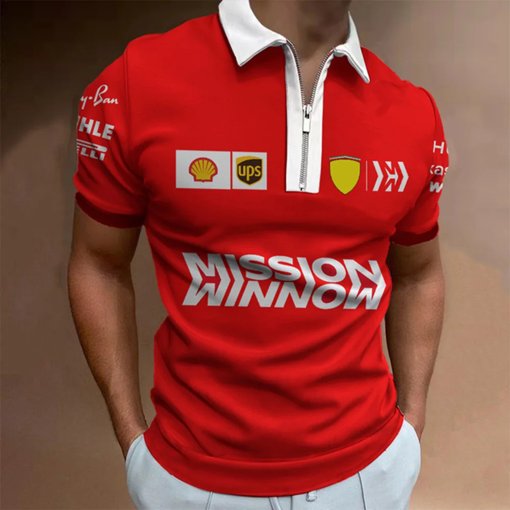 

Рубашка-поло мужская с коротким рукавом, на молнии, с воротником