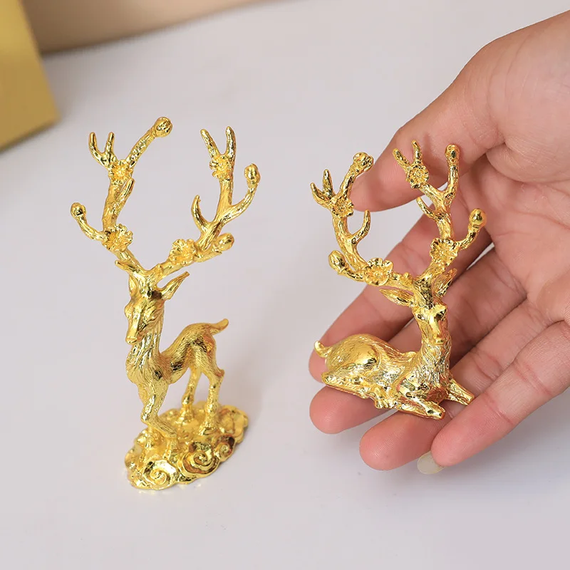 Modern Electroplating Metal Animal Golden Deer Luxury Mini Sika Couple Elk Crafts Gift Coffee Table Wine Cabinet Decoration