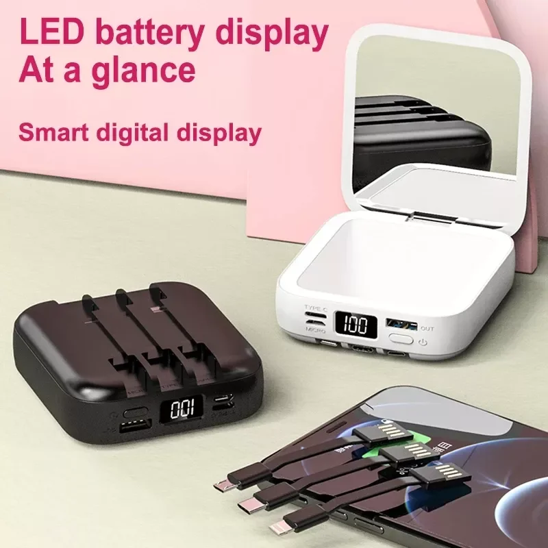 

20000mAh Portable Mini Power Bank Makeup Mirror LED Digital Display Powerbank External Battery Pack Power Bank For Mobile Phones