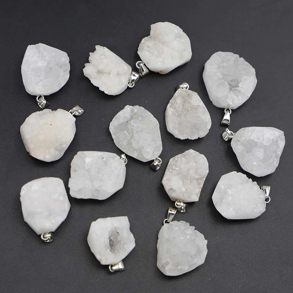 

Natural Stone Irregular Raw Ore Agates Druzy Pendants White Quartz Geode Crystal Jewelry Making DIY Necklace Accessories 12Pcs