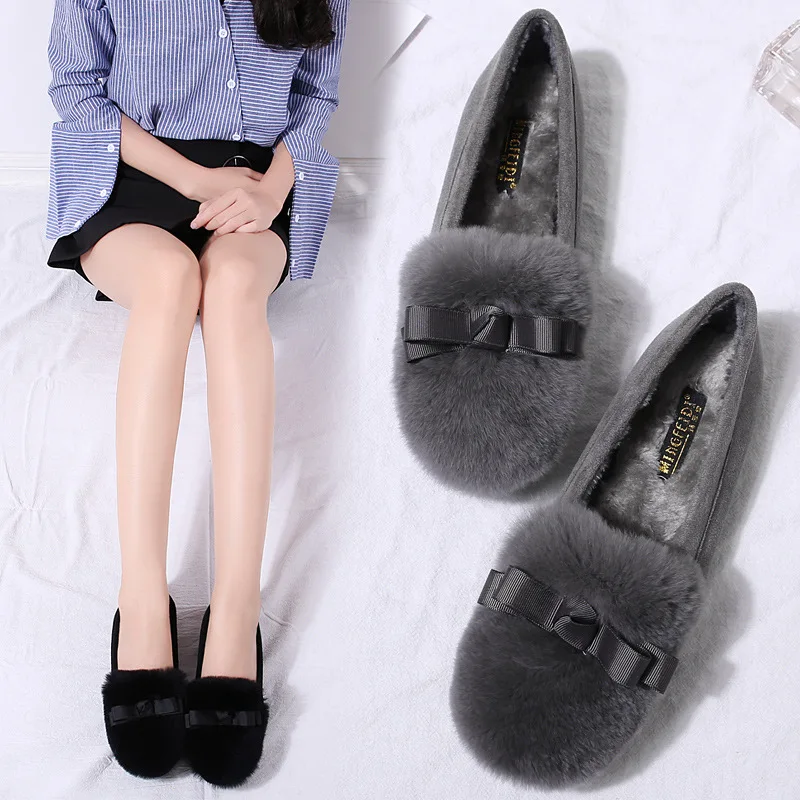 41 42 43 Plus Big Over Large Size Women's Shoes Plus Velvet 2020 Autumn/winter New Pumps and Velvet Cotton Flat Shoes
