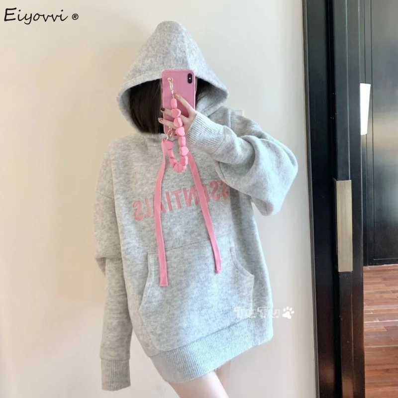 

Hoodies Female Ins Korean Autumn Winter Lazy Wind Pullover Letter Printing Loose Casual Hooded Sweatshirt Women Fashion Hoodie