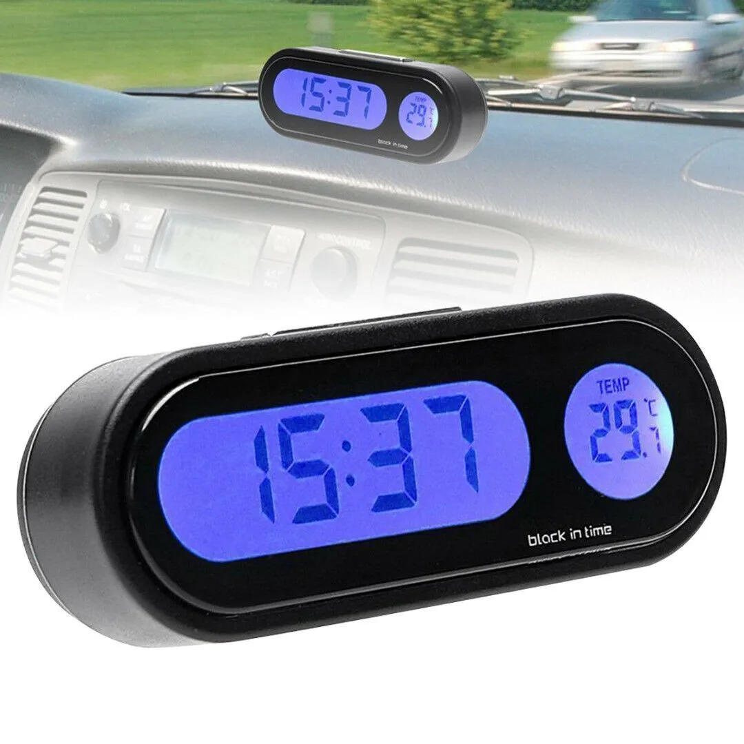 

LCD Digital Car Inside Electronic LED Time Clock Thermometer With Backlight CR2032 Battery 2 In 1 Design 12/24h Time Display