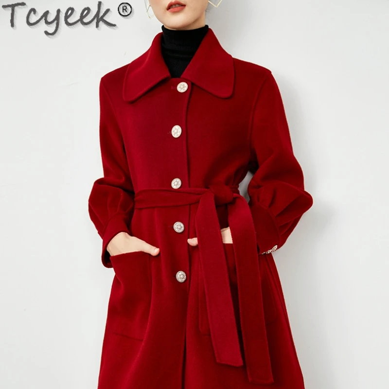 

Tcyeek Woolen Coat Women's Coat Wool Coat Women Double-sided Cashmere Coat Jackets Korean Fashion Female Trench Coats Casacos Lq