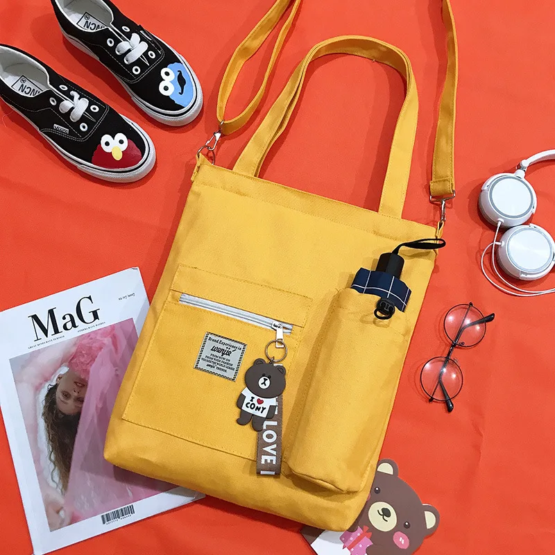 

2022 Women Bag Korean Versatile Student Bag School Class Large Capacity Shoulder Messenger Crossbody Book Bag Canvas Handbag