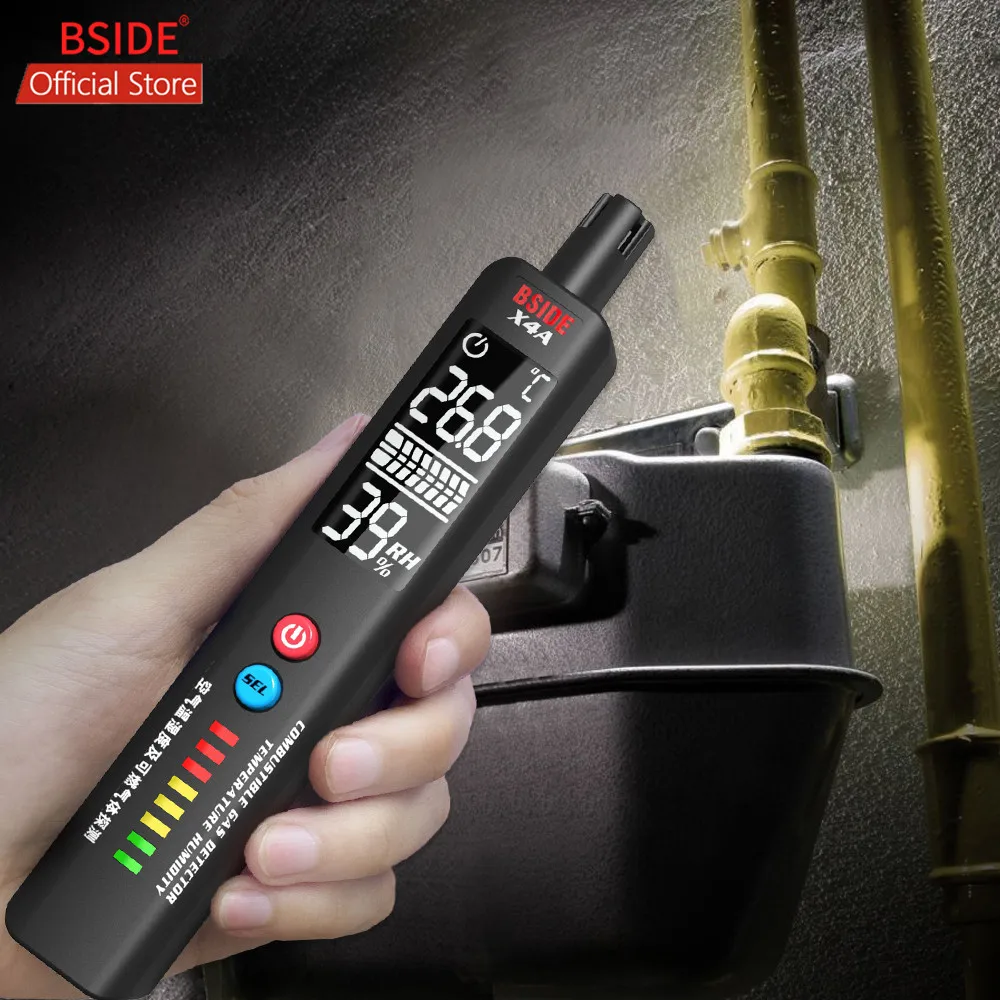 

BSIDE Gas Leak Detector, Temperature & Humidity Tester, Portable Natural Gas Sniffer, Combustible Gas Propane, Methane & Butane