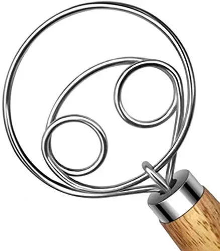 

10inch Danish Dough Whisk Stainless Steel Dutch Style Bread Dough Hand Mixer Wooden Handle Kitchen Baking Tools Artisian Blender