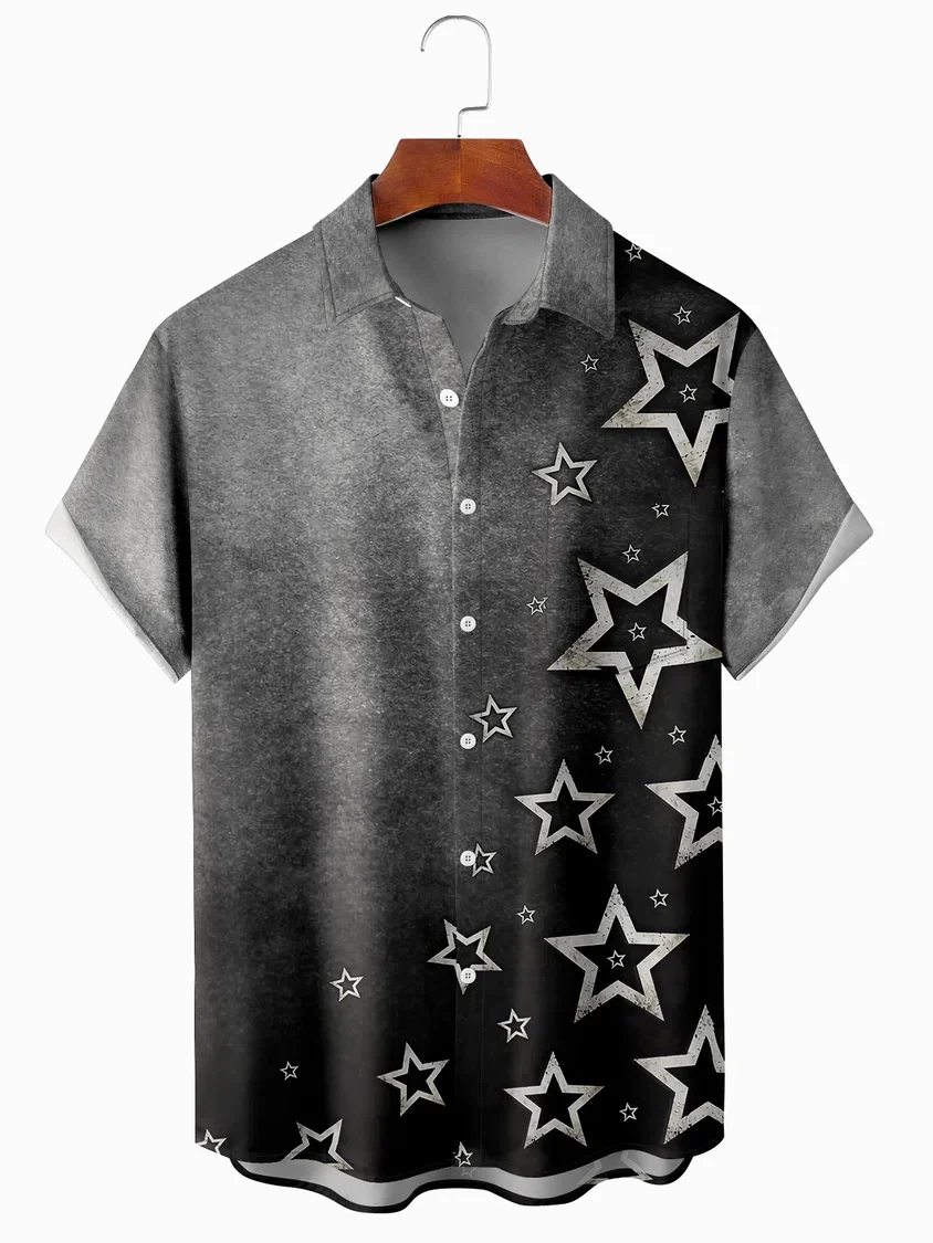 

Mens Stars Front Buttons Soft Breathable Chest Pocket Casual Hawaiian Shirts