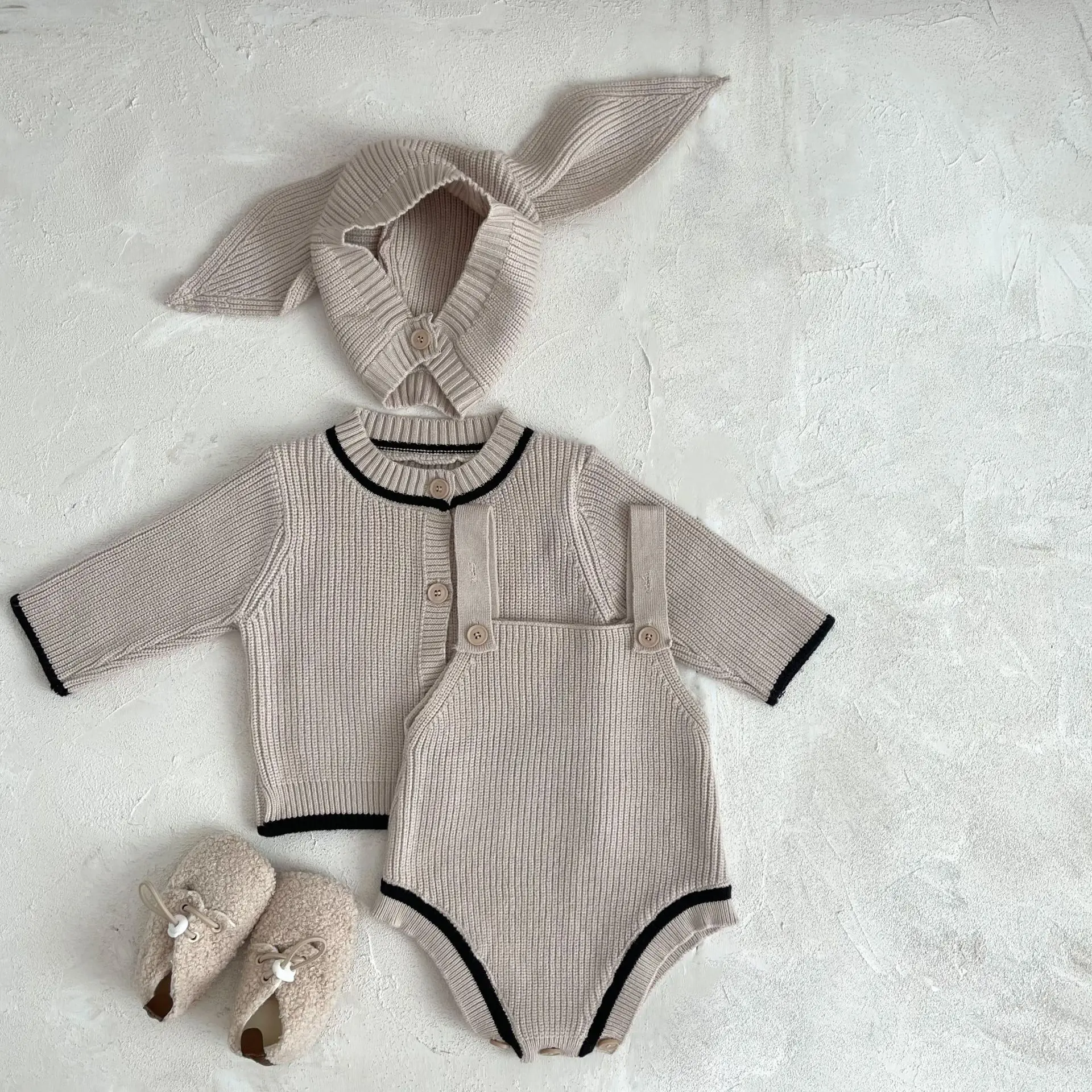 

Infant Solid Simple Cardigan Soft Outwear Sweater Baby Girl Knitted Sling Bodysuit Boys All-match Overalls Kids Winter Romper