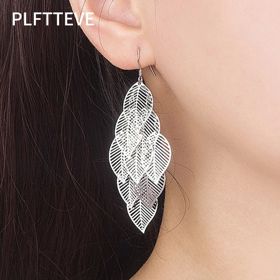 

Hollow Leaf Drop Earrings For Women Silver Color Long Dangle Hanging Earring Female Wedding Ear Jewelry 2023 Gift Free Shipping