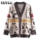 Свободный свитер, кардиган, Женские Ретро вязаные свитера с мультяшным рисунком кота, весенне-осенние хлопковые Корейские вязаные свитера, пальто для женщин