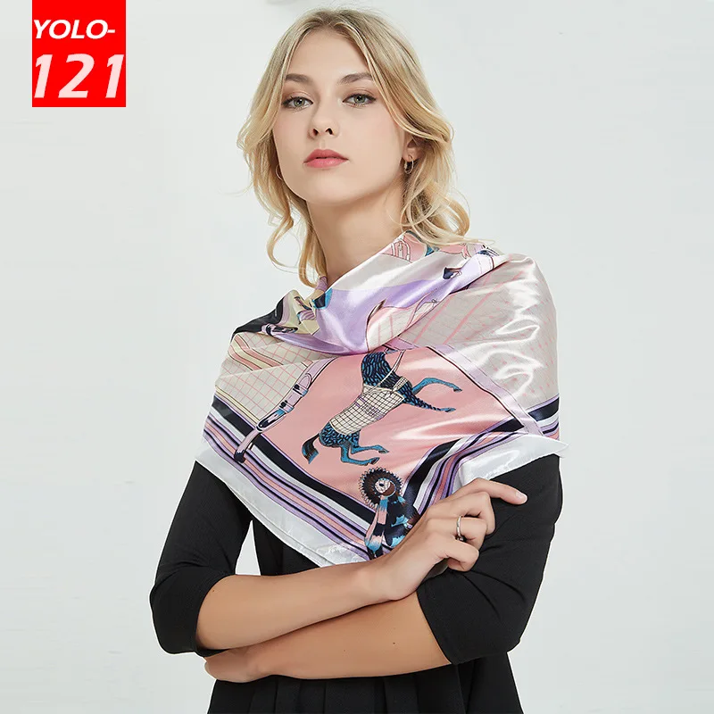

Весенний Шелковый шарф для женщин 90 см квадратный Шелковый шарф атласный Шелковый шарф женский модный Шелковый шарф Роскошный Шелковый шар...