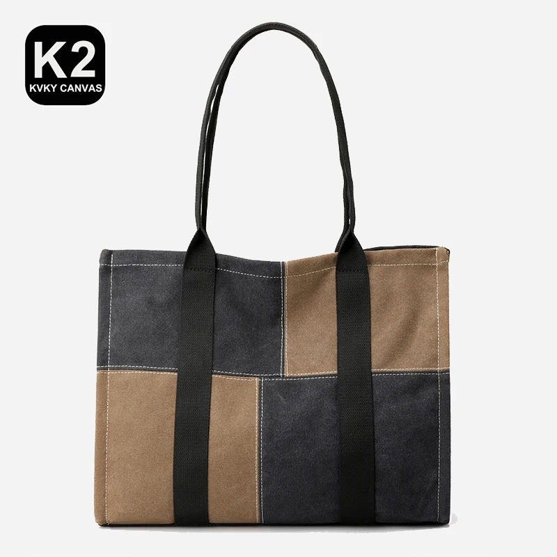 

Kvky Simple Women Package Square Panelled Patchwork Canvas Handbags Light Weight Shoulder Bag Casual Shopping Tote Girl Handbag