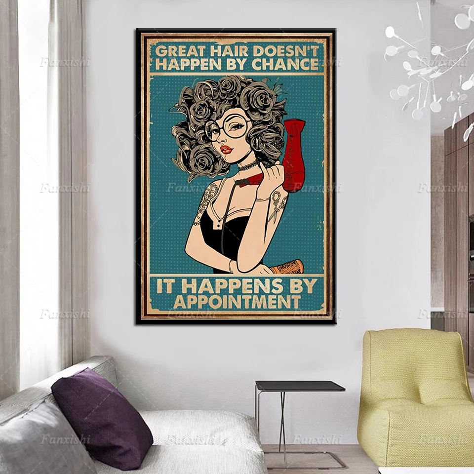 

Print Canvas Painting Great Hair Doesn'T Happen By Chance It Happens By Appointment Hairstylist Poster Barber Shop Wall Decor