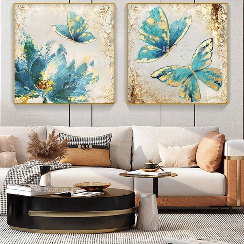 

Modern Bedroom Decoration Abstract 2 Panels Canvas Art Butterfly Picture Oil Painting Wall Decor Art Group Canvas Paintings