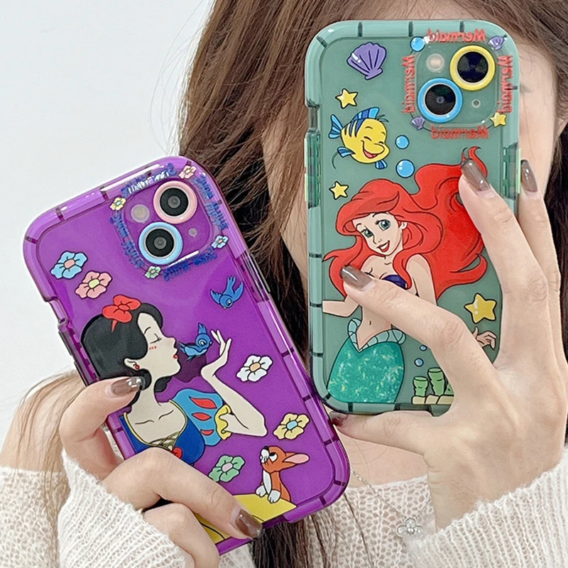 

Luxury Disney Princess Luminous Phone Case for iPhone 14 11 12 13 Pro MAX Mini 8 Plus XR XS Transparent Glow Glitter Cover Capa