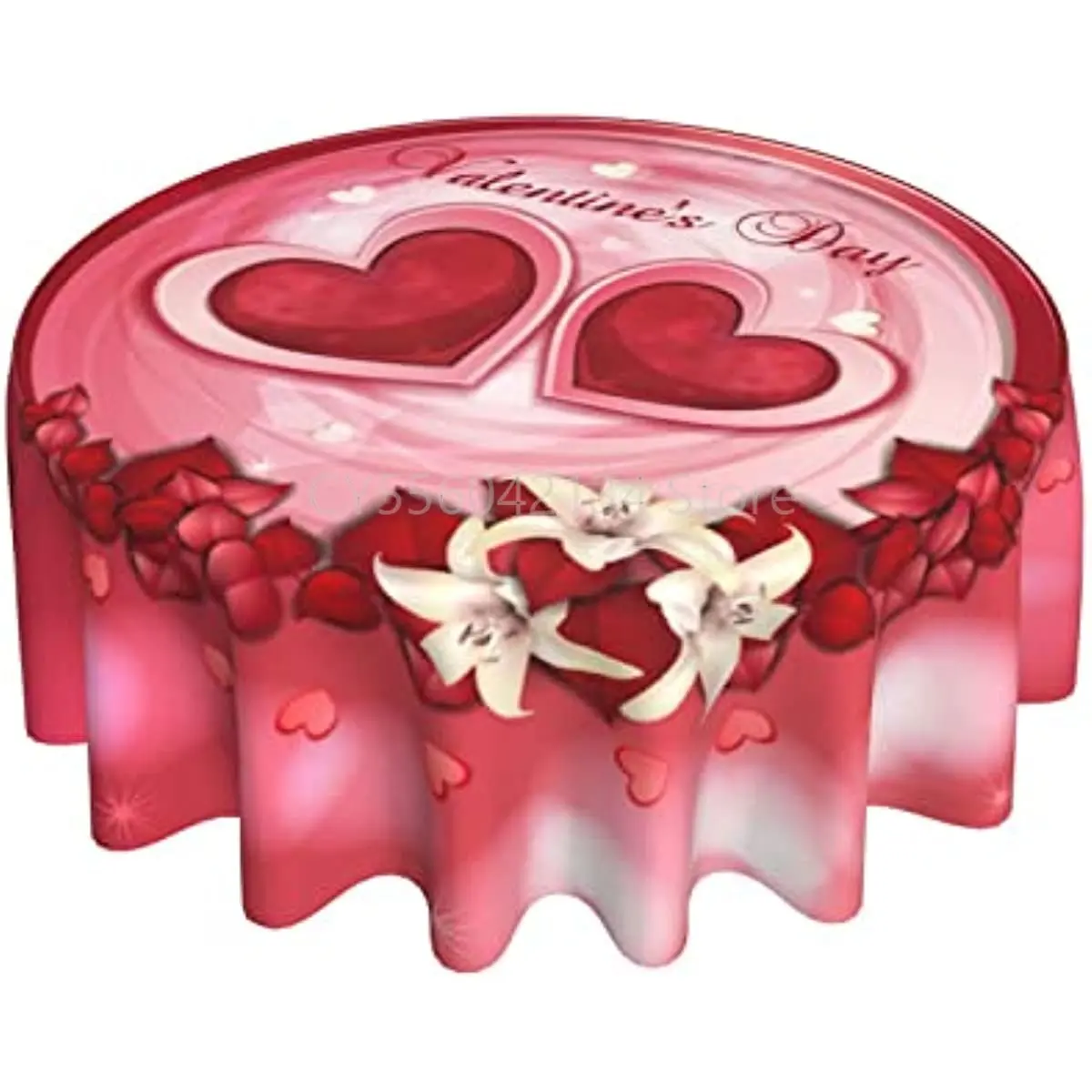 

Lovely Red Flowers Love Pink Hearts Decorative Red Round Table Cloth with Dust-Proof Wrinkle Resistant for Home Kitchen Dining
