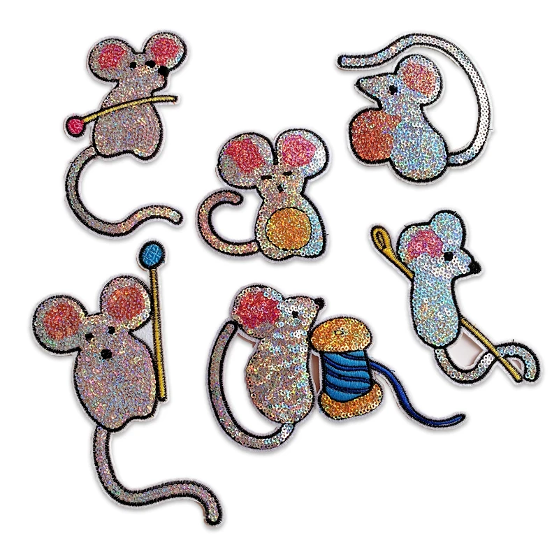 

Wholesale Embroidery Patches Cartoon Animal Embroidery Patches Mouse Sequin Patches Ironing Patches parches bordados para la rop