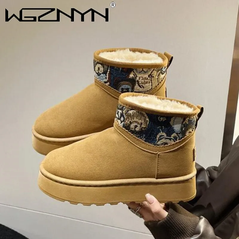 

Winter Women Short Plush Warm Snow Boots Casual Shoes New Suede Fur Chelsea Ankle Boots Flats Platform Ladies Shoes Ankle Boots