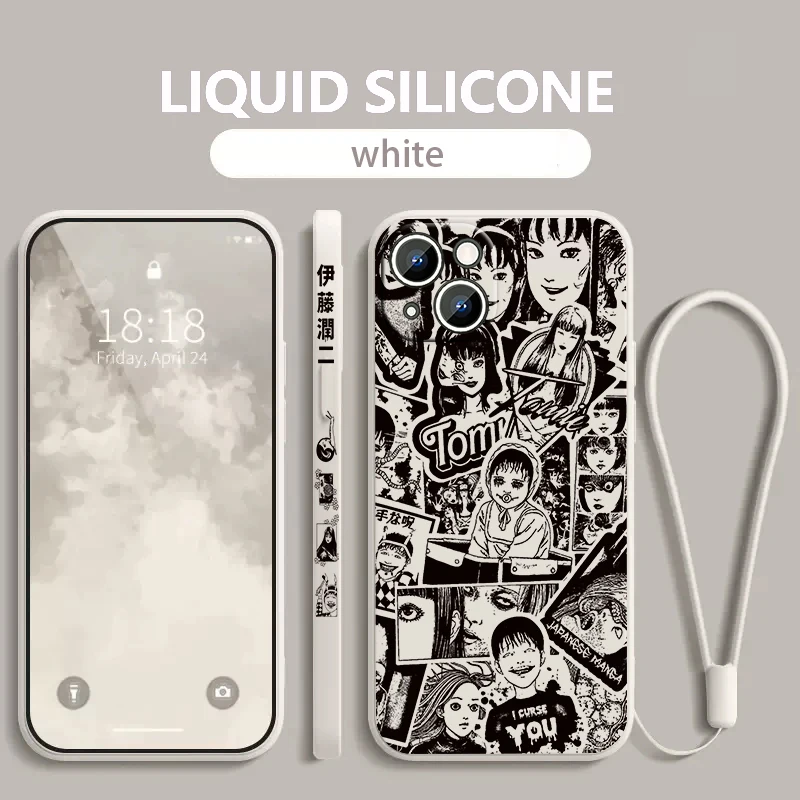 

Junji Ito horror comics Apple iPhone Phone Case For 14 13 12 11 Pro Max Plus XS XR X 8 7 SE 2 3 Liquid Left Rope Cover