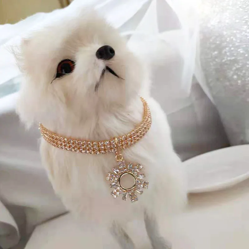 

Fashion Crystal Jewelry Collar 3 Rows Rhinestones Necklace Pet Cat Dog Collar Party Accessories for Small Cats Dog Kitten
