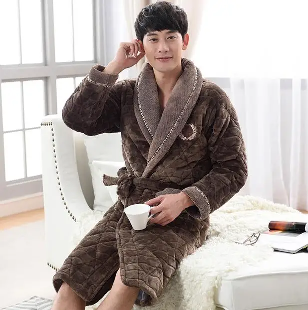 Men Winter Bathrobe Thicken Pajamas Kimono Nightgown 1.8KG Sleepwear 3 Floors Velvet Home