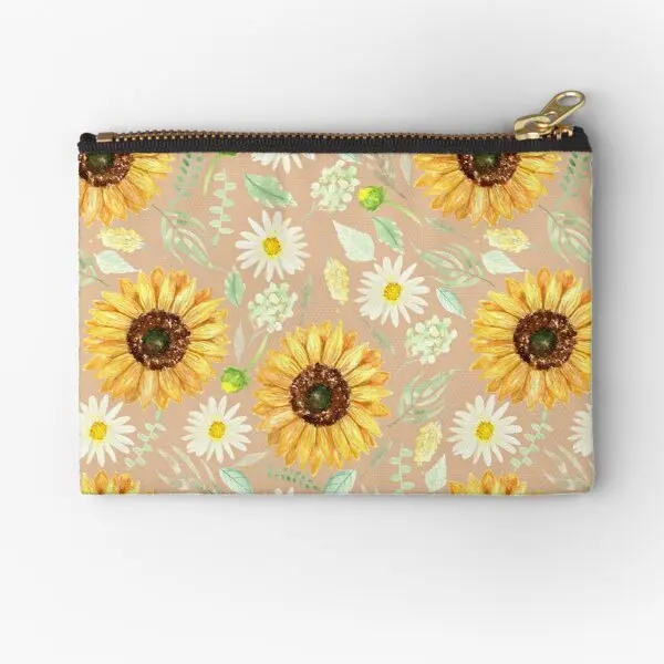 

Sunflowers And Daisies Watercolor Ar Zipper Pouches Wallet Underwear Packaging Storage Coin Pure Women Socks Bag Small Pocket