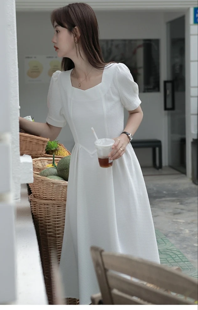 

2023 spring and summer women's clothing fashion new Square Collar Short Sleeve Dress 0511