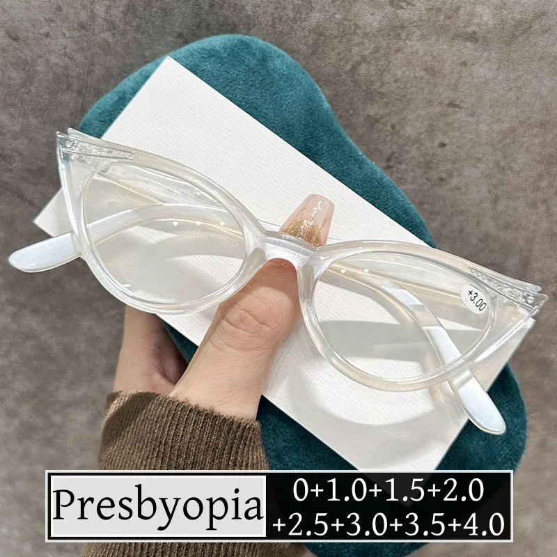 Ultra-light Cat Eye Frame Reading Glasses Fashion Ladies Finished Prescription Far-sight Eyeglasses Diopter Presbyopia 0 To +4.0