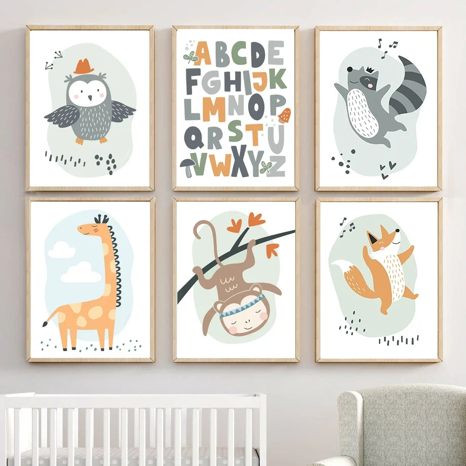 Жираф обезьяна лиса Сова детская настенная Картина на холсте скандинавские