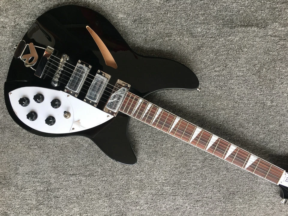 

Черная полуполая электрическая гитара Rickenbacker Jazz, 6 струн гитары с глянцевой отделкой, бесплатная доставка