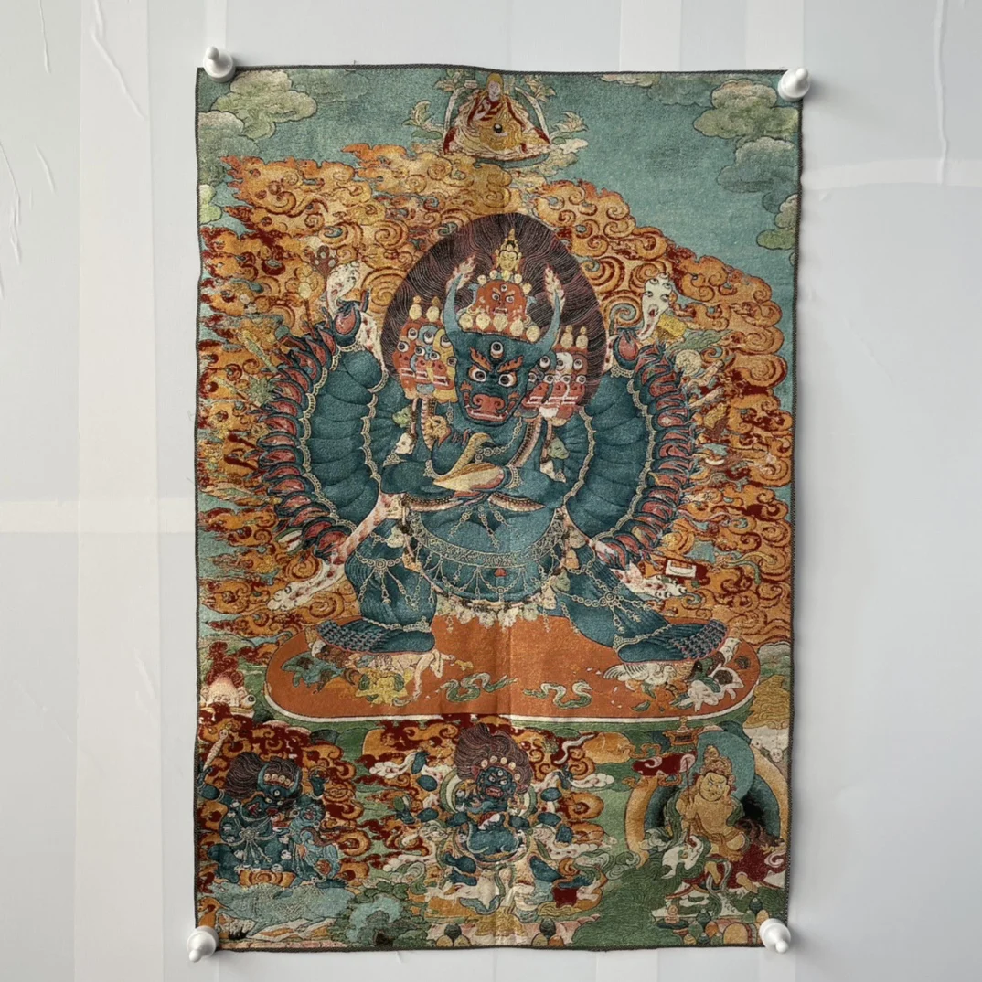 

35" Thangka embroidery Tibetan Buddhism silk brocade Yamāntaka Yab-Yum Happy Buddha thangka hanging screen worship buddha