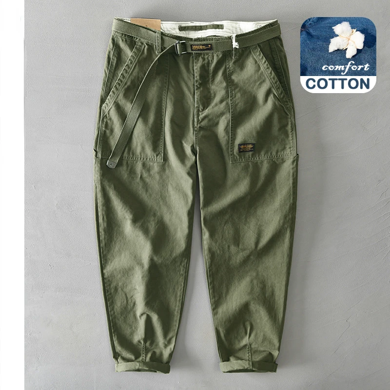 

Брюки-карго мужские из чистого хлопка, повседневные свободные штаны-карандаш со средней талией, с поясом, в Корейском стиле, Осень-зима