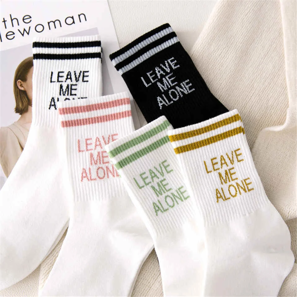 

Women Alone 2023 Socks For Me Stripe Print Letter Leave Cotton Socks With Inscriptions Breathable Hip Hop Skateboard Crew Sokken
