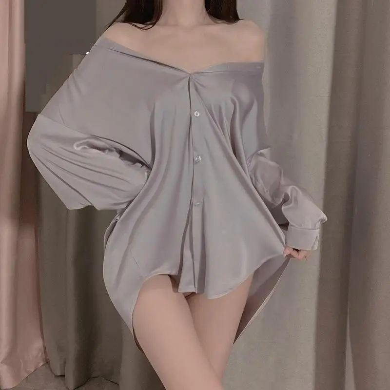 

Summer Sleepshirts New Lapel Shirt Nightdress Womens Sexy Nightdress Lounge Sleepwear Spring Summer Nightwear Gown