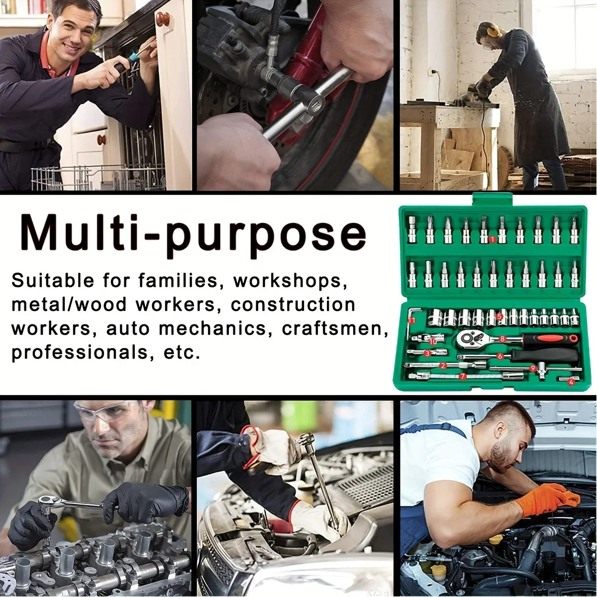 46 шт. набор головок инструмент для ремонта автомобиля гаечный ключ с храповым