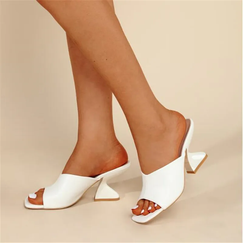 2022 Women Mules Pink Slides Female Thick Block Heels Pumps Sandals Sexy Summer 8cm High Heels Luxury Peep Toe Black Shoes