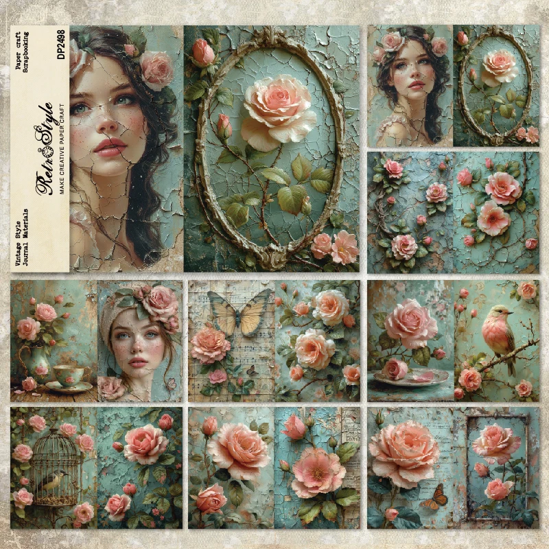 Panalisacraft 8 sheets A5 size Vintage Style Scrapbooking patterned paper Fancy Card Pack Light weight Craft Paper