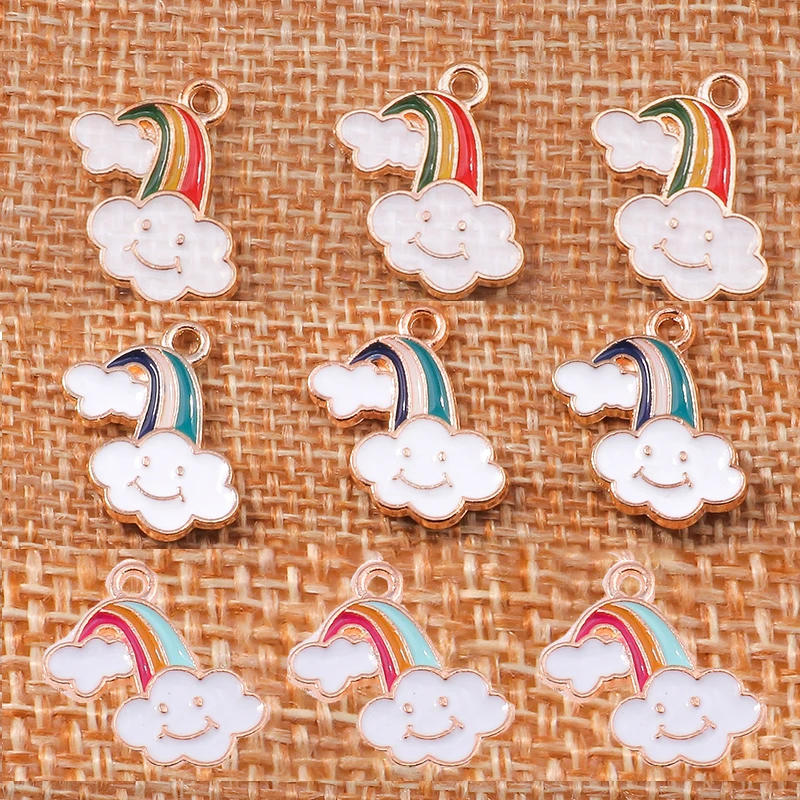 

10pcs/lot 15*17mm Cute Enamel Colorful Clouds Rainbows Charms for Making Earrings Pendants Necklaces DIY Craft Jewelry Findings