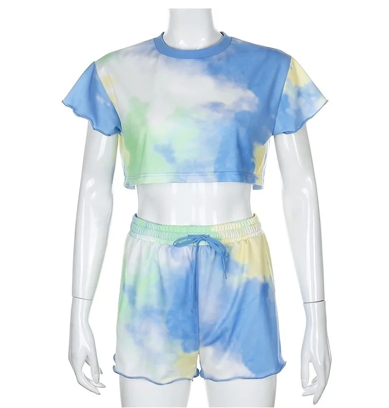 Tie-dye Casual Women's Sexy Top and Fashion Shorts Two-piece Suit Women's 2023 New Ladies Fashion Home Service Two-piece Suit
