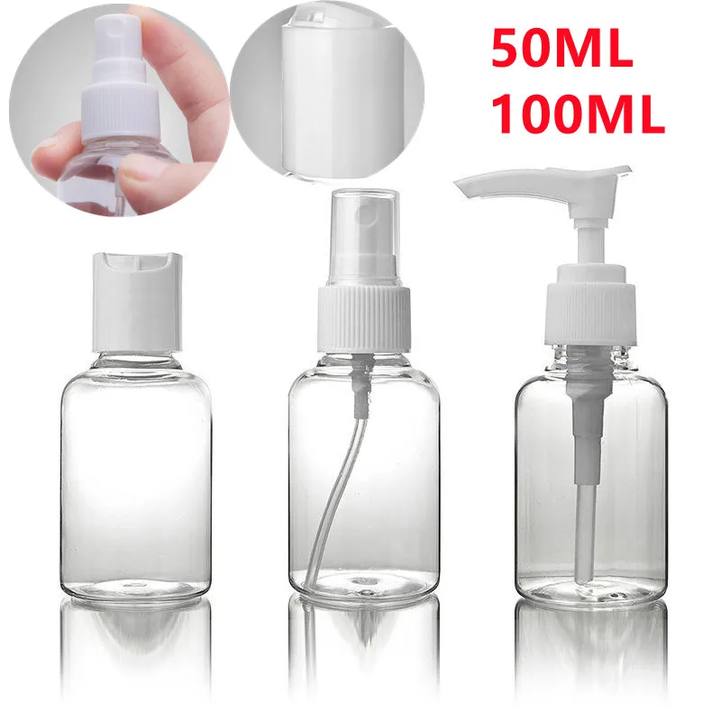 

50/100ml Refillable Bottle Transparent Plastic Perfume Atomizer Mini Empty Spray Lotion Press Bottle Portable Travel Accessories