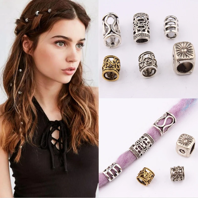 

5Pcs Viking Dreadlocks Beads Large Hole Decor Beaded Headdress Hair Ornaments Braid Accessories Hair Pins Styling Tools Braiders