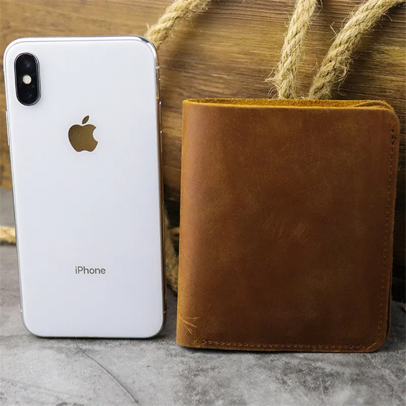 PNDME Vintage Genuine Leather  Business Small Wallet Fashion Crazy Horse Leather Top Layer Cowhide Multi-Card Wallet