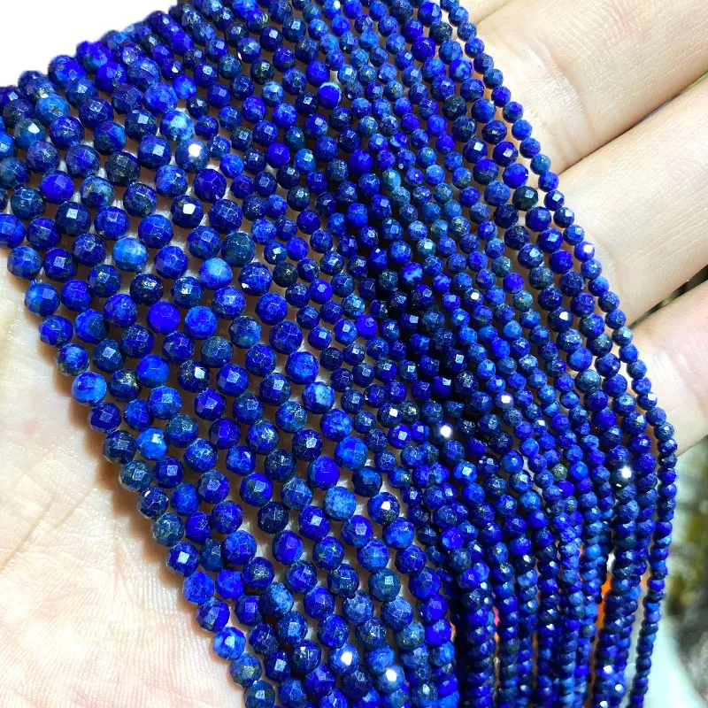 Wholesale 100% Natural Gem Stone Lapis Lazuli Faceted Round Beads For Jewelry Making DIY Bracelet Necklace 2MM 3MM 4MM